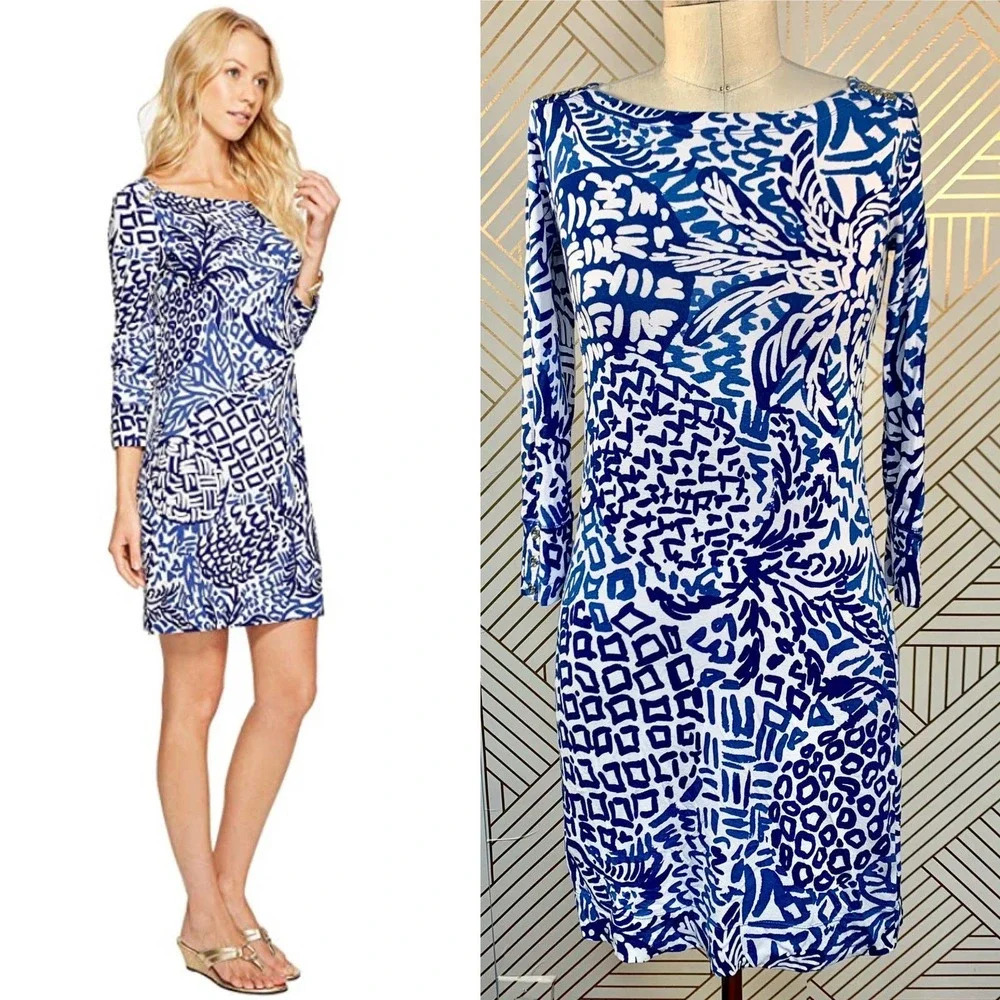 Lilly Pulitzer Sophie Dress Indigo‎ Homeslice Print